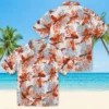 Denver Broncos Hawaiian Shirt - Tropical Leaves Orange White Aloha Shirt