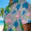 Detroit Lions Hawaiian Shirt - Flamingo Foliage Blue Green Aloha Shirt