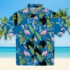 Detroit Lions Hawaiian Shirt - Flamingo Leaves Blue Aloha Shirt