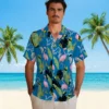 Detroit Lions Hawaiian Shirt - Flamingo Leaves Blue Aloha Shirt