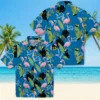 Detroit Lions Hawaiian Shirt - Flamingo Leaves Blue Aloha Shirt