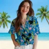 Detroit Lions Hawaiian Shirt - Flamingo Leaves Blue Aloha Shirt