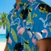 Detroit Lions Hawaiian Shirt - Flamingo Leaves Blue Aloha Shirt