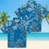 Detroit Lions Hawaiian Shirt - Hibiscus Print Blue Aloha Shirt