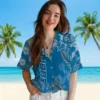 Detroit Lions Hawaiian Shirt - Hibiscus Print Blue Aloha Shirt