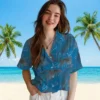 Detroit Lions Hawaiian Shirt - Leafy Palms Blue Aloha Shirt