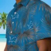 Detroit Lions Hawaiian Shirt - Leafy Palms Blue Aloha Shirt