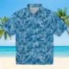 Detroit Lions Hawaiian Shirt - Leafy Pattern Blue Aloha Shirt