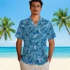 Detroit Lions Hawaiian Shirt - Leafy Pattern Blue Aloha Shirt