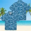 Detroit Lions Hawaiian Shirt - Leafy Pattern Blue Aloha Shirt