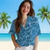 Detroit Lions Hawaiian Shirt - Leafy Pattern Blue Aloha Shirt