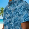 Detroit Lions Hawaiian Shirt - Leafy Pattern Blue Aloha Shirt