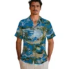 Detroit Lions Hawaiian Shirt - Palm Horizon Blue Aloha Shirt