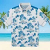 Detroit Lions Hawaiian Shirt - Palm Island Print Blue White Aloha Shirt