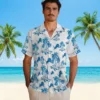 Detroit Lions Hawaiian Shirt - Palm Island Print Blue White Aloha Shirt