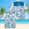 Detroit Lions Hawaiian Shirt - Palm Island Print Blue White Aloha Shirt