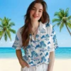 Detroit Lions Hawaiian Shirt - Palm Island Print Blue White Aloha Shirt