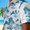 Detroit Lions Hawaiian Shirt - Palm Island Print Blue White Aloha Shirt