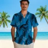 Detroit Lions Hawaiian Shirt - Palm Leaf Blue Aloha Shirt