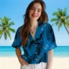 Detroit Lions Hawaiian Shirt - Palm Leaf Blue Aloha Shirt