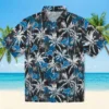 Detroit Lions Hawaiian Shirt - Palm Pattern Blue Black Aloha Shirt
