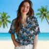 Detroit Lions Hawaiian Shirt - Palm Pattern Blue Black Aloha Shirt