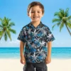 Detroit Lions Hawaiian Shirt - Palm Pattern Blue Black Aloha Shirt