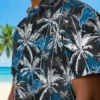 Detroit Lions Hawaiian Shirt - Palm Pattern Blue Black Aloha Shirt