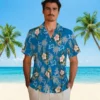 Detroit Lions Hawaiian Shirt - Palm Tree Flower Blue Aloha Shirt