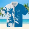 Detroit Lions Hawaiian Shirt - Palm Trees Blue White Aloha Shirt