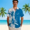 Detroit Lions Hawaiian Shirt - Palm Trees Blue White Aloha Shirt