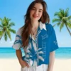 Detroit Lions Hawaiian Shirt - Palm Trees Blue White Aloha Shirt