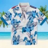 Detroit Lions Hawaiian Shirt - Patriotic Hibiscus Design Blue White Aloha Shirt
