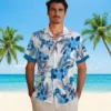 Detroit Lions Hawaiian Shirt - Patriotic Hibiscus Design Blue White Aloha Shirt