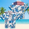 Detroit Lions Hawaiian Shirt - Patriotic Hibiscus Design Blue White Aloha Shirt
