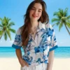 Detroit Lions Hawaiian Shirt - Patriotic Hibiscus Design Blue White Aloha Shirt