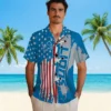 Detroit Lions Hawaiian Shirt - Stitched Flag Blue Aloha Shirt