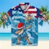 Detroit Lions Hawaiian Shirt - Surfing Santa Blue Aloha Shirt