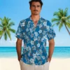 Detroit Lions Hawaiian Shirt - Tropical Floral Blue Aloha Shirt