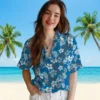 Detroit Lions Hawaiian Shirt - Tropical Floral Blue Aloha Shirt