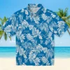 Detroit Lions Hawaiian Shirt - Tropical Leaf Blue White Aloha Shirt