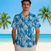 Detroit Lions Hawaiian Shirt - Tropical Leaf Blue White Aloha Shirt