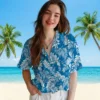 Detroit Lions Hawaiian Shirt - Tropical Leaf Blue White Aloha Shirt