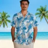 Detroit Lions Hawaiian Shirt - Tropical Leaves White Aloha Shirt