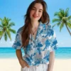 Detroit Lions Hawaiian Shirt - Tropical Leaves White Aloha Shirt