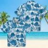 Detroit Lions Hawaiian Shirt - Tropical Plants Blue White Aloha Shirt