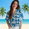 Detroit Lions Hawaiian Shirt - Tropical Plants Blue White Aloha Shirt