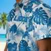 Detroit Lions Hawaiian Shirt - Tropical Plants Blue White Aloha Shirt