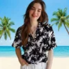 Houston Astros Hawaiian Shirt - Palm Motifs Black White Aloha Shirt