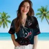 Houston Texans Hawaiian Shirt - Personalized Baseball Floral Football Wave Blue Black Aloha Shirt